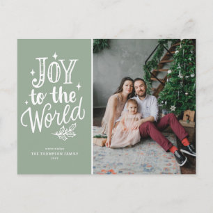 Cartão Postal De Festividades Joy To The World Christmas Carol Sage Foto Verde