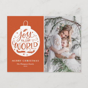Cartão Postal De Festividades Joy To The World Lettering Orange Christmas Photo