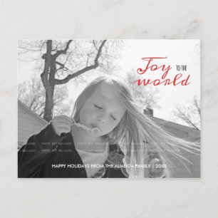 Cartão Postal De Festividades Joy to World Holiday Photo Christmas Red Black