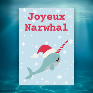 Cartão Postal De Festividades Joyeux Narwhal Pun Feliz Natal