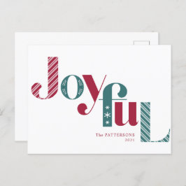 Cartão Postal De Festividades Joyful Candy Cane Burgundy Holiday