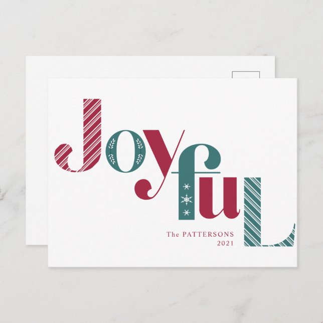 Cartão Postal De Festividades Joyful Candy Cane Burgundy Holiday (Frente/Verso)