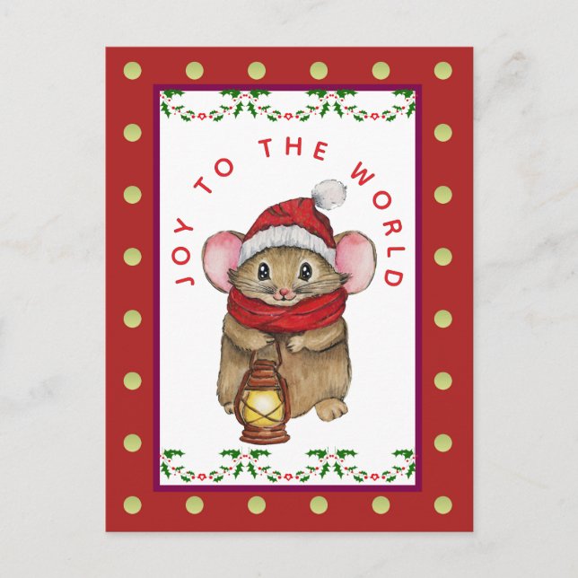 Cartão Postal De Festividades Joyful Christmas mouse greeting card (Frente)