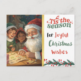 Cartão Postal De Festividades Joyful Christmas Wishes Santa and Elves Postcard