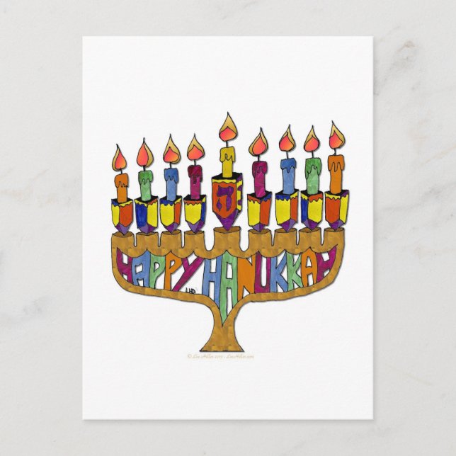 Cartão Postal De Festividades Judaica Happy Hanukkah Dreidel Menorah (Frente)