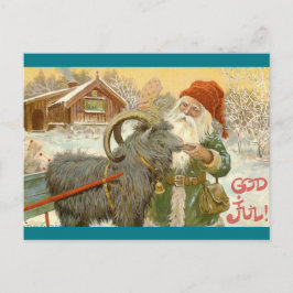 Cartão Postal De Festividades Jultomten alimenta Yule Goat a Cookie