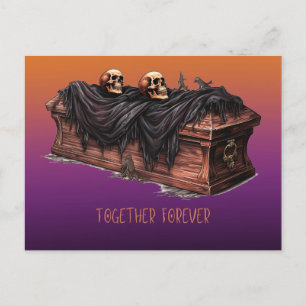 Cartão Postal De Festividades Juntos Para Sempre, Casket Skulls Roxo Halloween