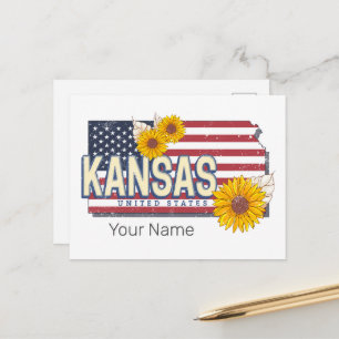 Cartão Postal De Festividades Kansas EUA - Retro State Map Vintage EUA