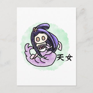 Cartão Postal De Festividades Kawaii Anjo Japonês Tradicional Tennyo e Kanji