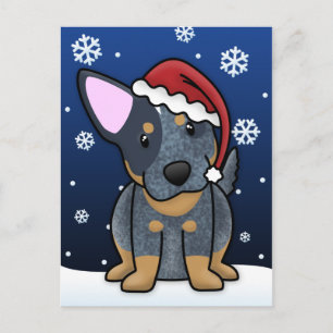 Cartão Postal De Festividades Kawaii Blue Heeler Christmas Postcard