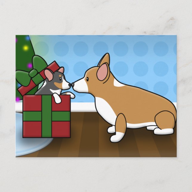 Cartão Postal De Festividades Kawaii Christmas Corgi Puppy Gift (Frente)