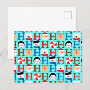 Cartão Postal De Festividades Kawaii Christmas Ho Ho Patterno