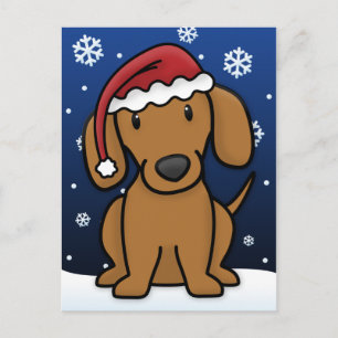 Cartão Postal De Festividades Kawaii Dachshund Christmas Postcard (Red)