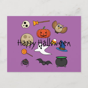Cartão Postal De Festividades Kawaii Halloween Pack   Adicionar seu texto