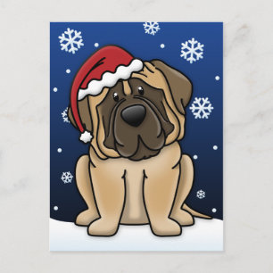 Cartão Postal De Festividades Kawaii Mastiff Natal