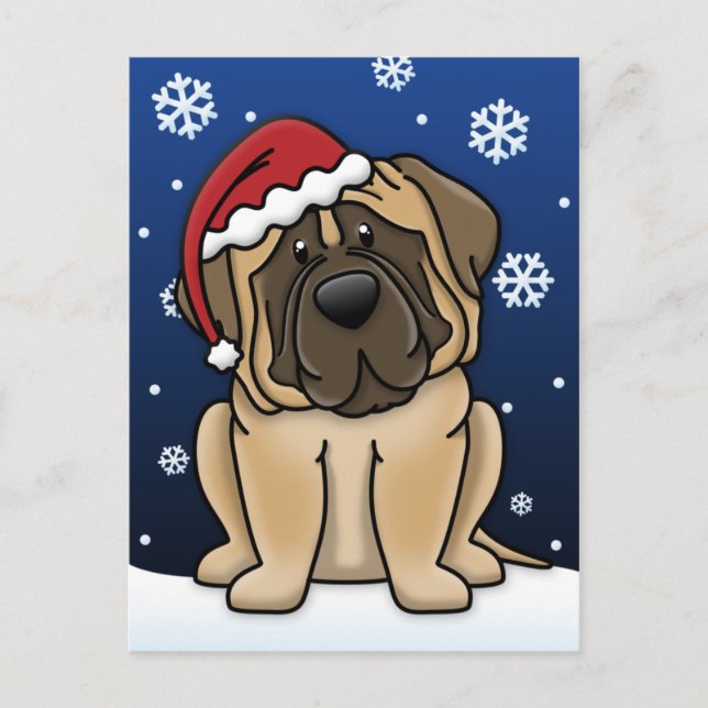 Cartão Postal De Festividades Kawaii Mastiff Natal (Frente)
