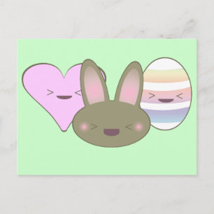 CARTÃO POSTAL DE FESTIVIDADES KAWAII PÁSCOA TRIO BUNNY CHOCOLATE OVINO CORAÇÃO F
