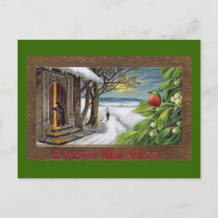 Cartão Postal De Festividades Kingfisher sobre Mistletoe Vintage Ano Novo