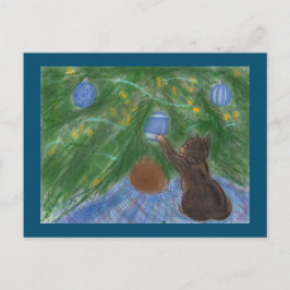 Cartão Postal De Festividades Kitten com Árvore de Férias