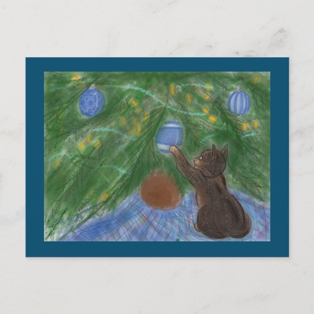 Cartão Postal De Festividades Kitten com Árvore de Férias (Frente)