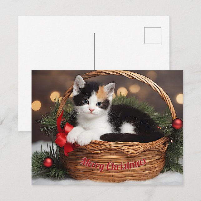 Cartão Postal De Festividades Kitten no cesto (Frente/Verso)