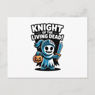 Cartão Postal De Festividades Knight Boo – Spooky Cute Halloween Ghost Sword