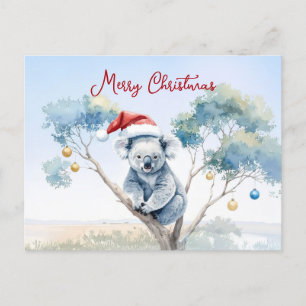 Cartão Postal De Festividades Koala Sentado em uma árvore de chiclete Feliz Nata