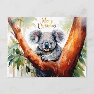 Cartão Postal De Festividades Koala Sentado em uma árvore de chiclete Feliz Nata