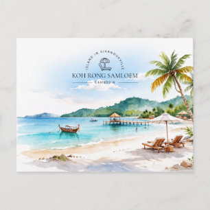 Cartão Postal De Festividades Koh Rong Samloem Camboja Paisagens em Aquarela
