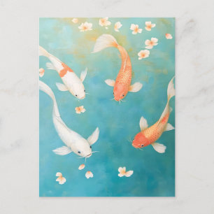 Cartão Postal De Festividades Koi Fish Petal Bloch Watercolor