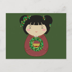 Cartão Postal De Festividades Kokeshi Christmas Wreath