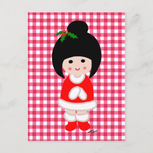 Cartão Postal De Festividades Kokeshi Girl Christmas
