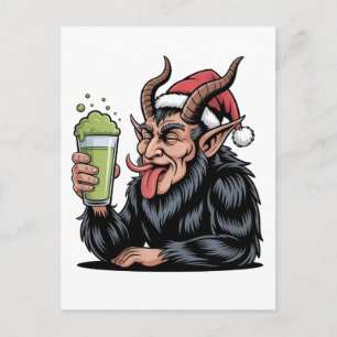 Cartão Postal De Festividades Krampus Mau Bebendo Bebida Verde Matcha Natal