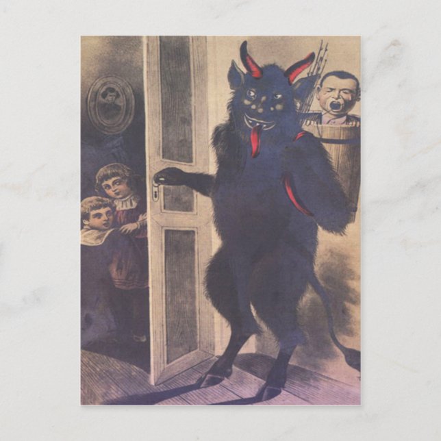 Cartão Postal De Festividades Krampus que recolhe a família (Frente)