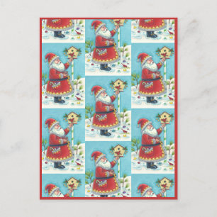 CARTÃO POSTAL DE FESTIVIDADES KRIS KRINGLE ALIMENTAR AVES, NATAL BIRDHOUSE