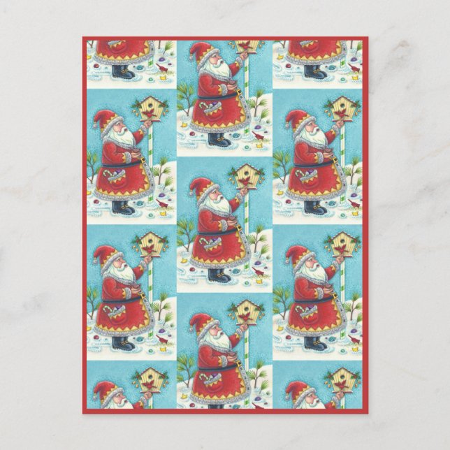 CARTÃO POSTAL DE FESTIVIDADES KRIS KRINGLE ALIMENTAR AVES, NATAL BIRDHOUSE (Frente)