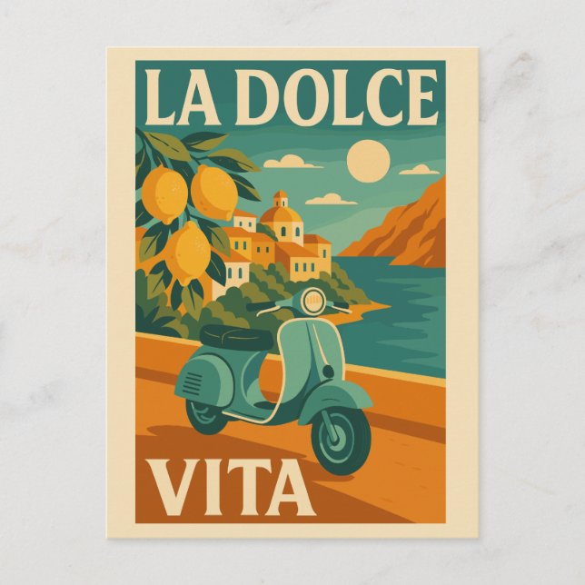 Cartão Postal De Festividades La Dolce Vita - Viagem da costa italiana retrô (Frente)