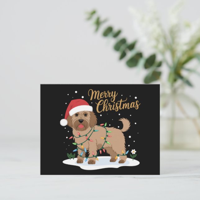 Cartão Postal De Festividades Labradoodle Felry Natal Engraçado Cachorro de Nata (Em pé/Frente)