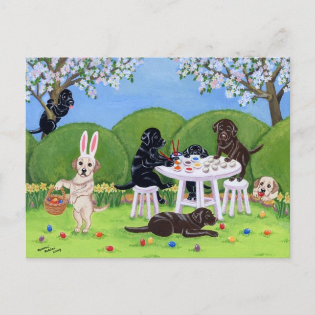 Cartão Postal De Festividades Labrador & ovos da páscoa (Frente)