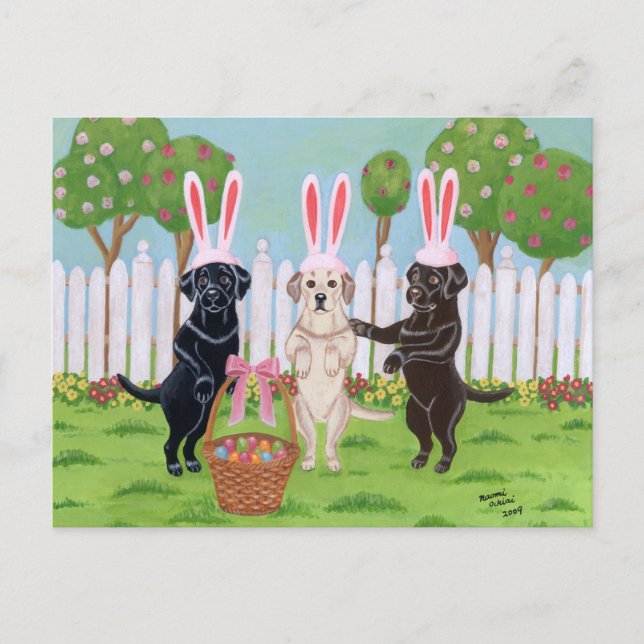 Cartão Postal De Festividades Labrador Páscoa Bunnies! (Frente)