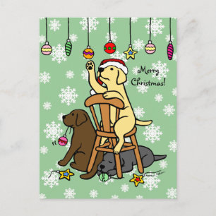 Cartão Postal De Festividades Labradores e Cartoons de Enfeites de natal