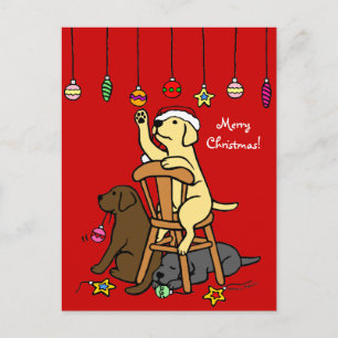 Cartão Postal De Festividades Labradores e Cartoons de Enfeites de natal