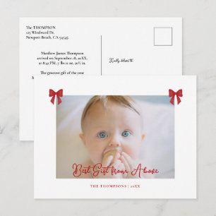 Cartão Postal De Festividades Laços Vermelhos Elegantes Estatísticas de Bebê Fot