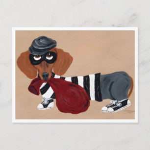 Cartão Postal De Festividades Ladrão de Guloseimas Dachshund Ladrão