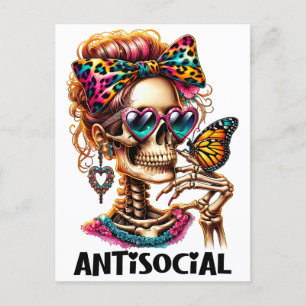 Cartão Postal De Festividades Lady do Esqueleto Antisocial