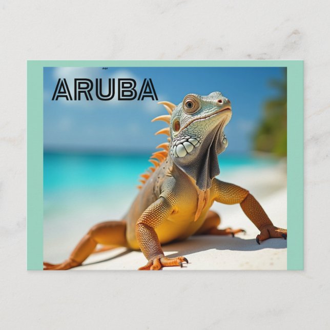Cartão Postal De Festividades lagarto aproveitando a praia em aruba (Frente)