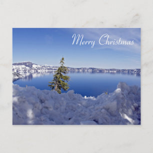Cartão Postal De Festividades Lago crater no inverno - Feliz Natal
