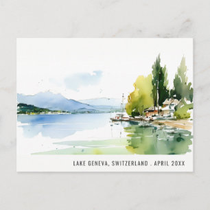 Cartão Postal De Festividades Lago de Genebra Suíça Paisagem Aquarela Viagem