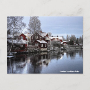 Cartão Postal De Festividades Lago suecia Sundborn no inverno