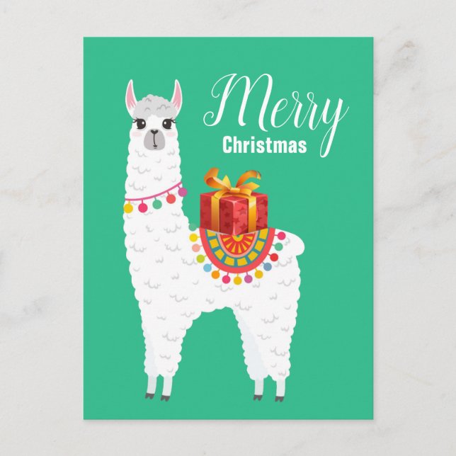 Cartão Postal De Festividades Lama bonitinha de Natal Funky Alpaca (Frente)